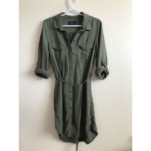 Army Green Button Up Shirt Dress